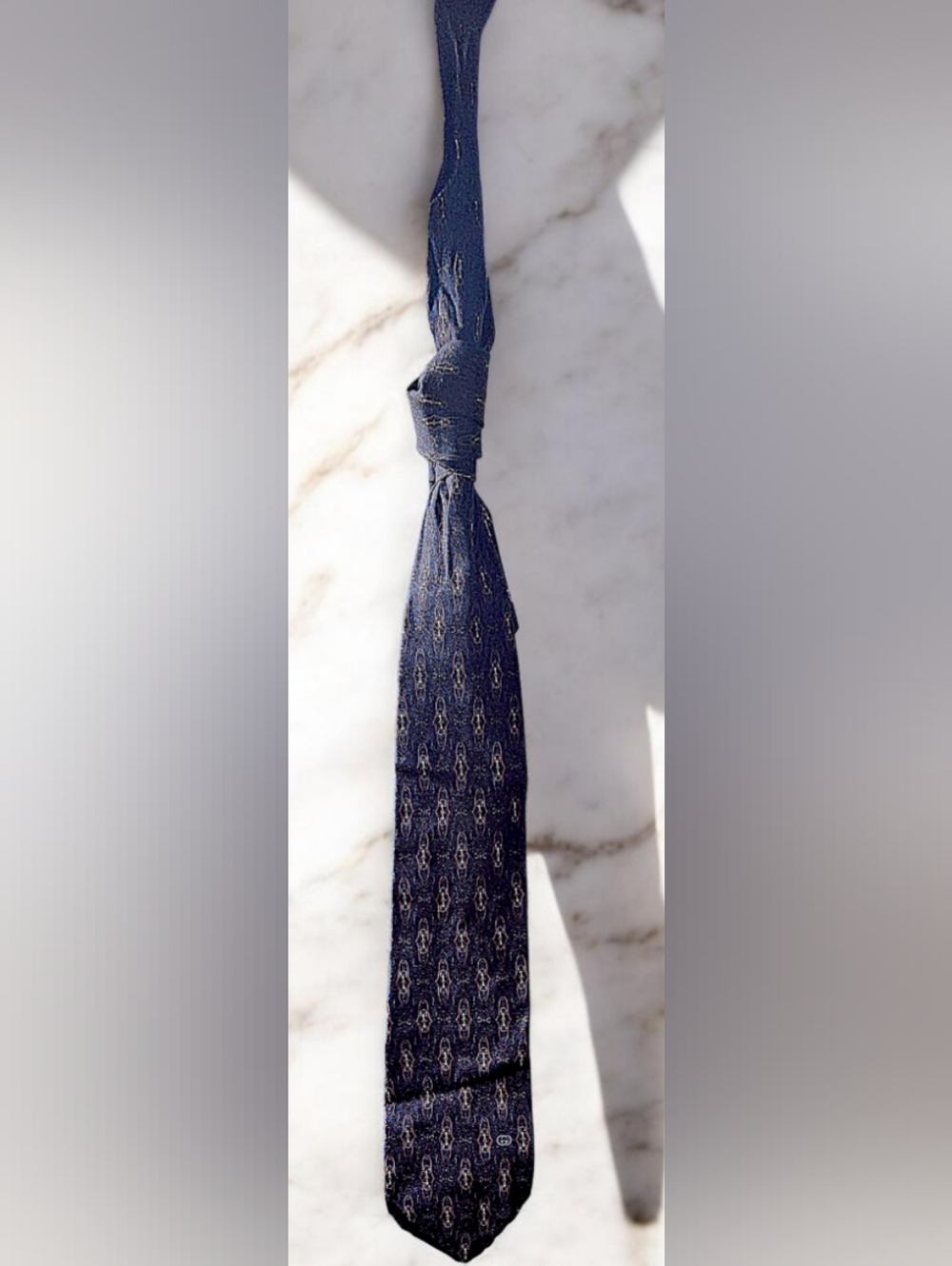 Gucci Vintage Horsebit Silk Tie Navy Gold Equestrian 100% Silk Made in Italy